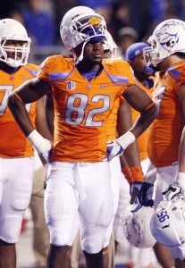 In this Nov. 2012, photo, then-Boise State NCAA college football player Samuel Ukwuachu (82) watches from the sidelines during an official review of a San Diego State touchdown at Bronco Stadium in Boise, Id. A one-time All-American who transferred to play football at Baylor University has been convicted of sexually assaulting a fellow student athlete in 2013. A jury in Texas district court found 22-year-old Sam Ukwuachu guilty Thursday, Aug. 20, 2015, of one count of sexual assault. ( Joe Jaszewski/Idaho Statesman via AP)  LOCAL TELEVISION OUT (KTVB 7); MANDATORY CREDIT
