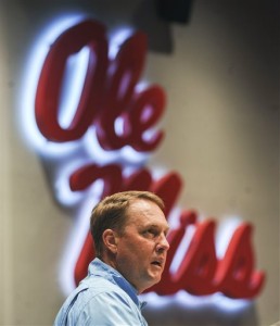 Mississippi coach Hugh Freeze speaks during the NCAA college football team's media day in Oxford, Miss., on Wednesday, Aug. 5, 2015. Mississippi opens the season on Sept. 5 against Tennessee-Martin. (Bruce Newman/Oxford Eagle via AP)